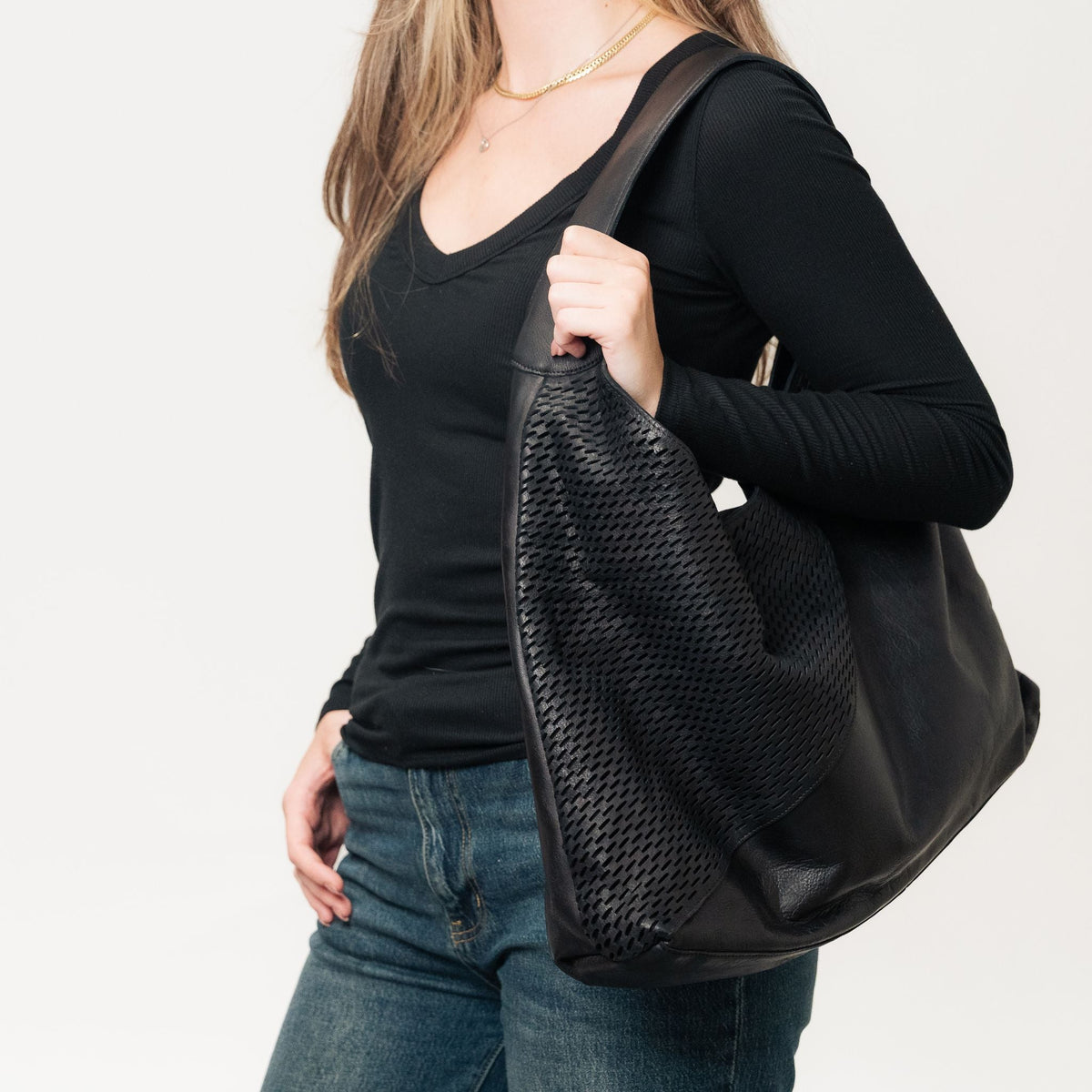 Lindsey Laser Leather Tote Bag