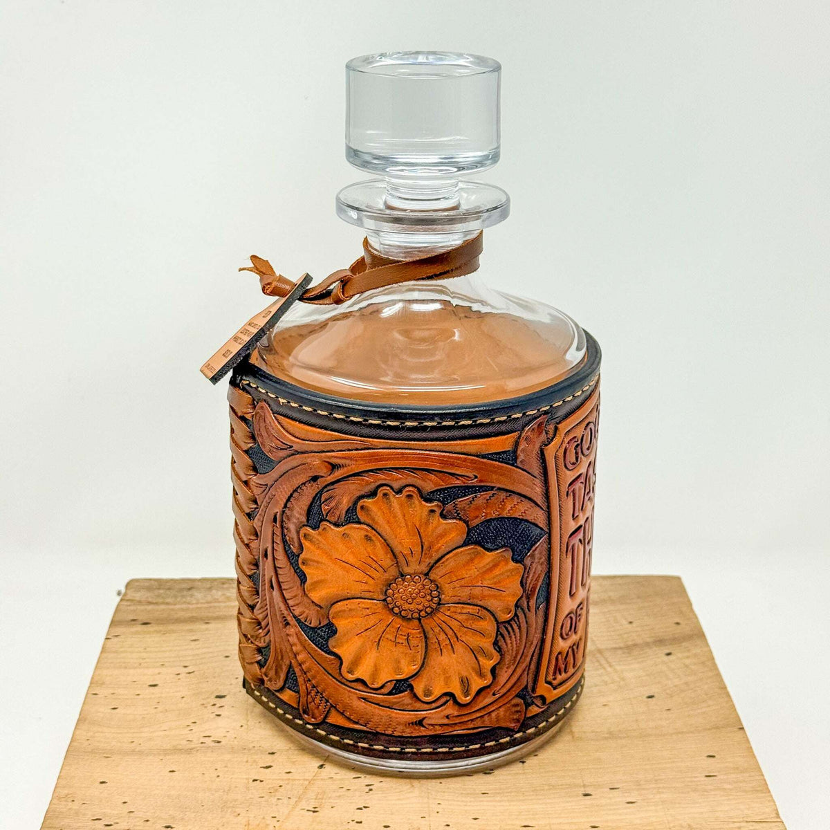 Decanter w/ Tooled Wrap - No. 101 Red Letters on Natural