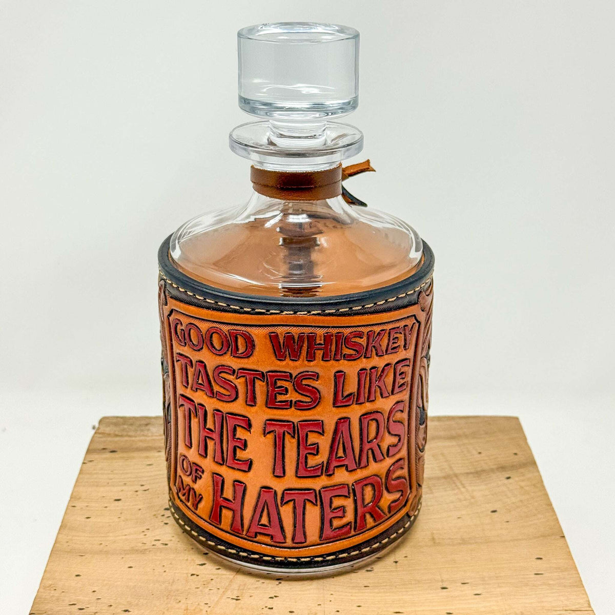 Decanter w/ Tooled Wrap - No. 101 Red Letters on Natural