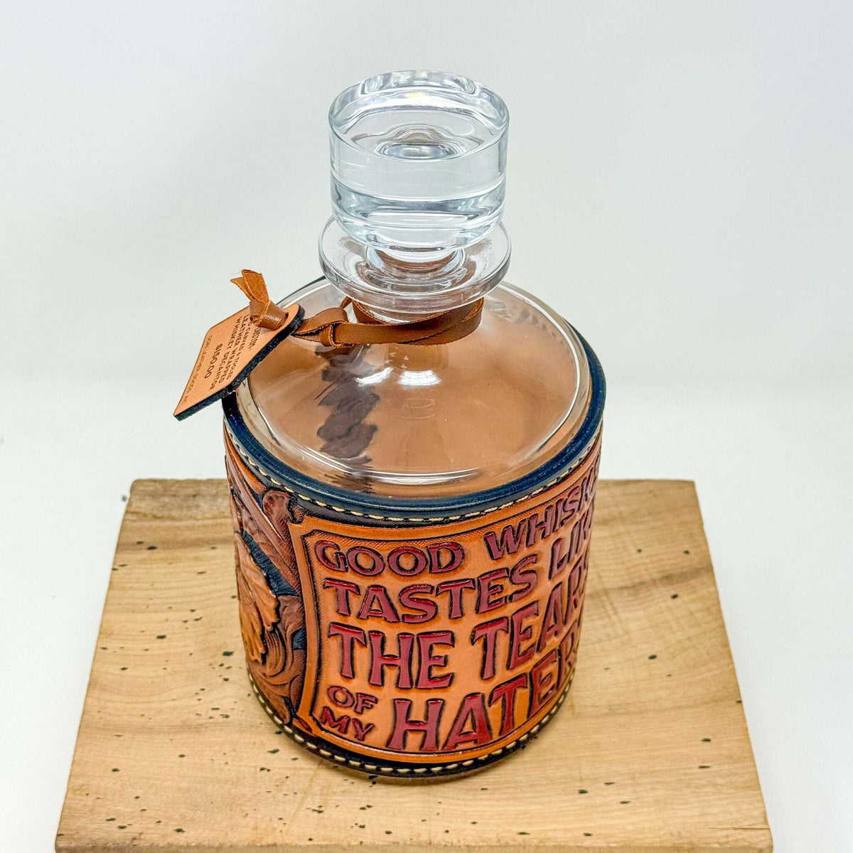 Decanter w/ Tooled Wrap - No. 101 Red Letters on Natural