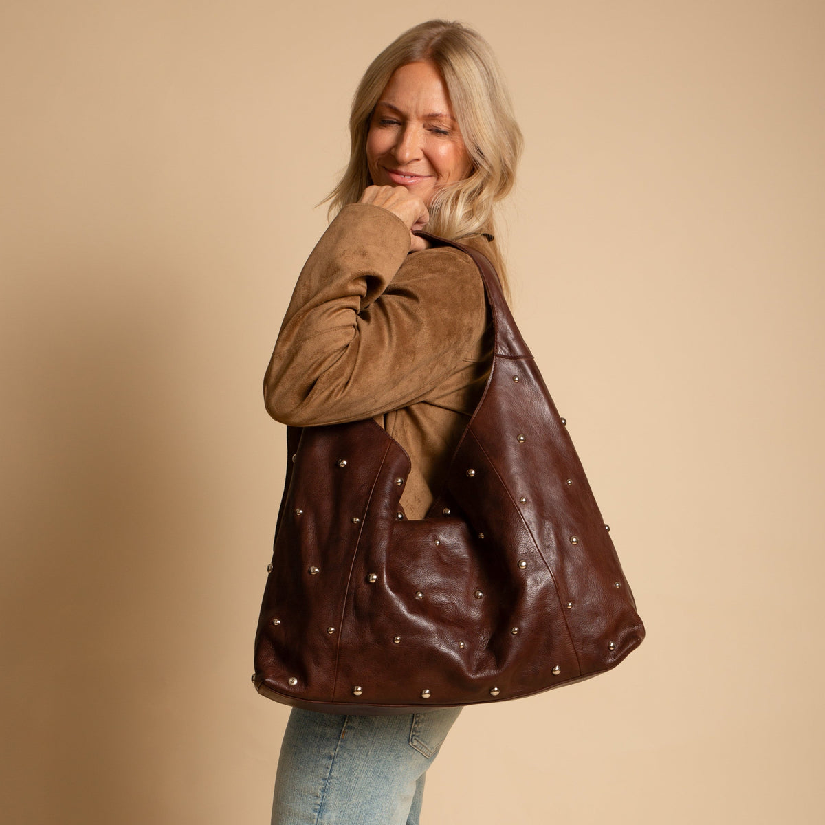 Lindsey Studded Leather Tote Bag