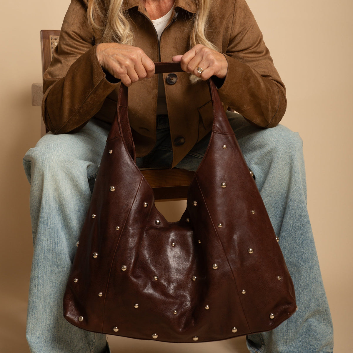 Lindsey Studded Leather Tote Bag