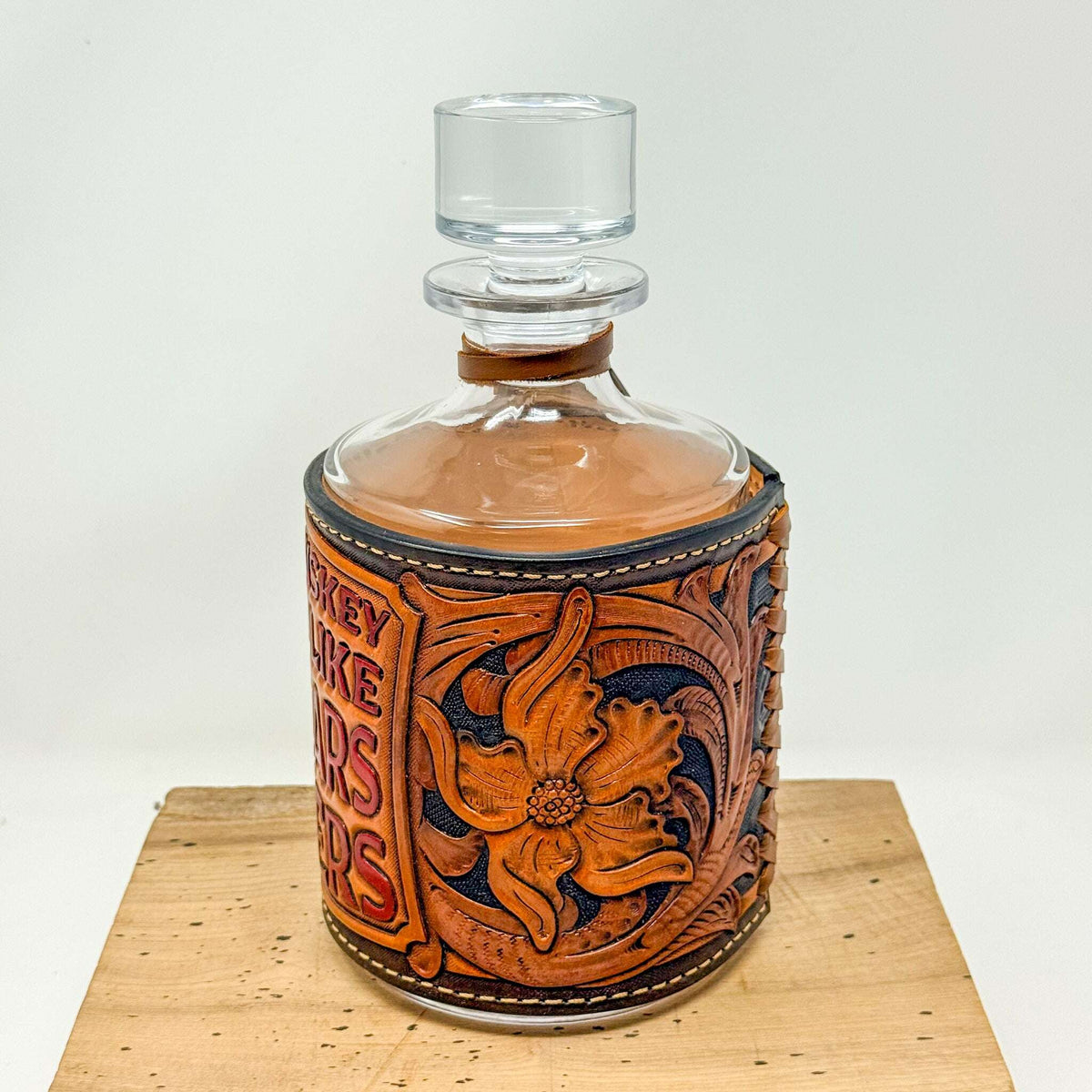 Decanter w/ Tooled Wrap - No. 101 Red Letters on Natural