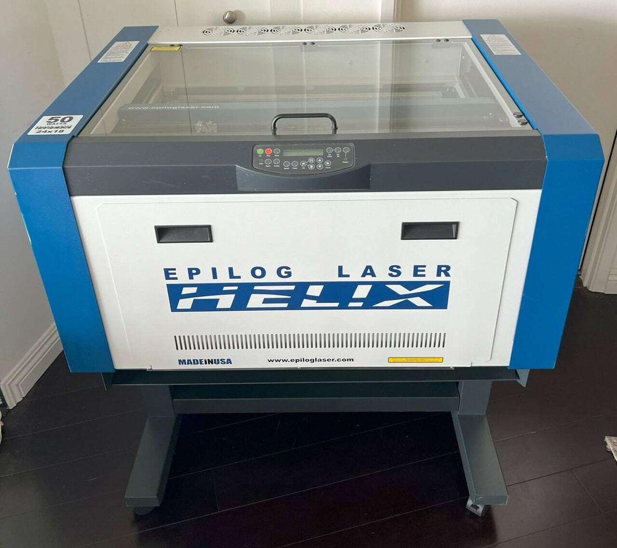 Epilog Helix 24x18 50W Laser Engraver w/ Rotary, Air Compressor and Exhaust Blower