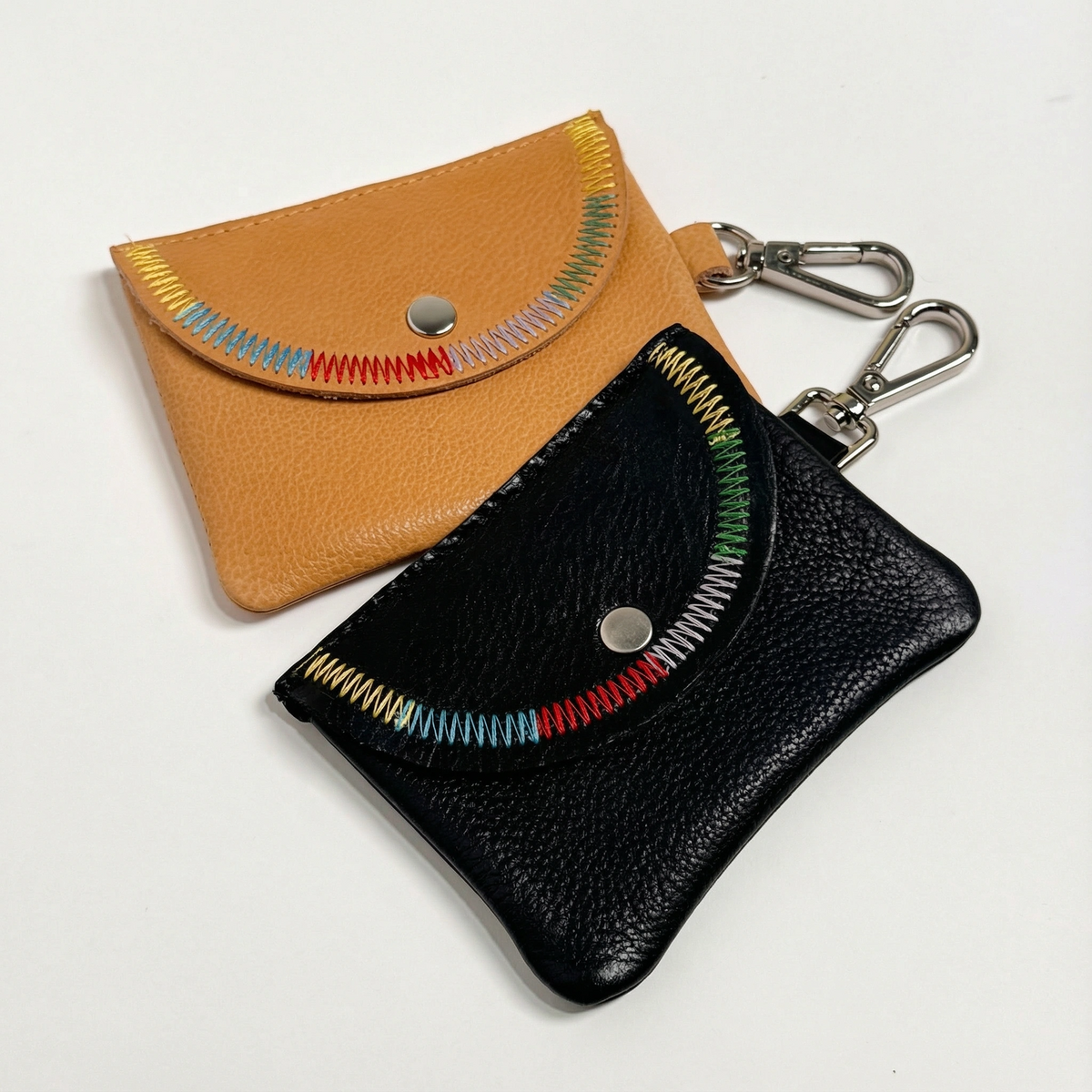 Stitch Detail Leather Mini Snap Pouch