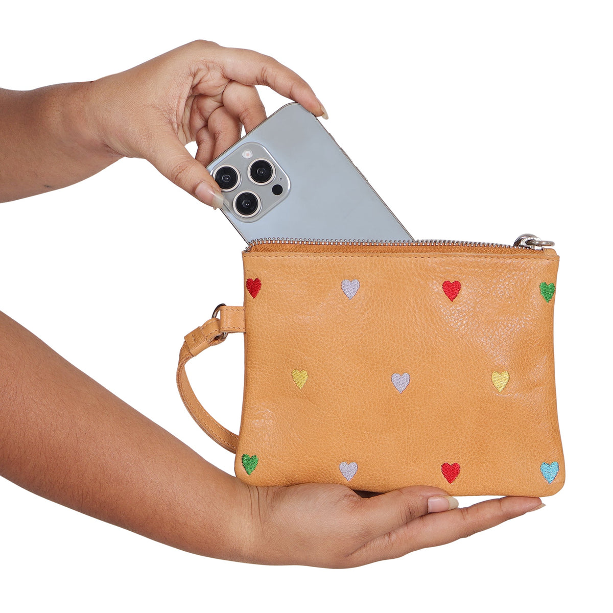 Heart Leather Zip Pouch