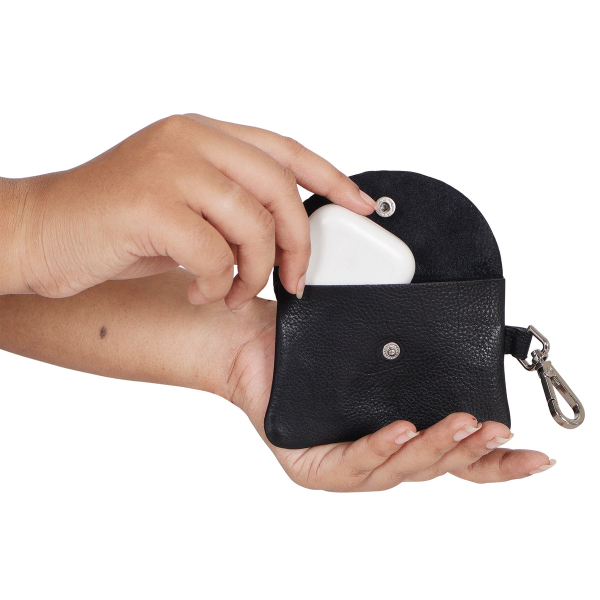 Stitch Detail Leather Mini Snap Pouch