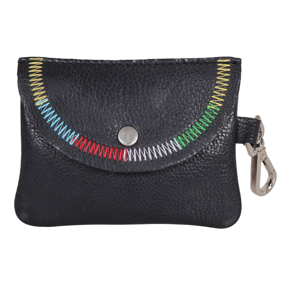 Stitch Detail Leather Mini Snap Pouch