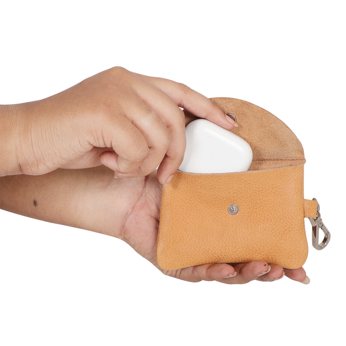 Stitch Detail Leather Mini Snap Pouch