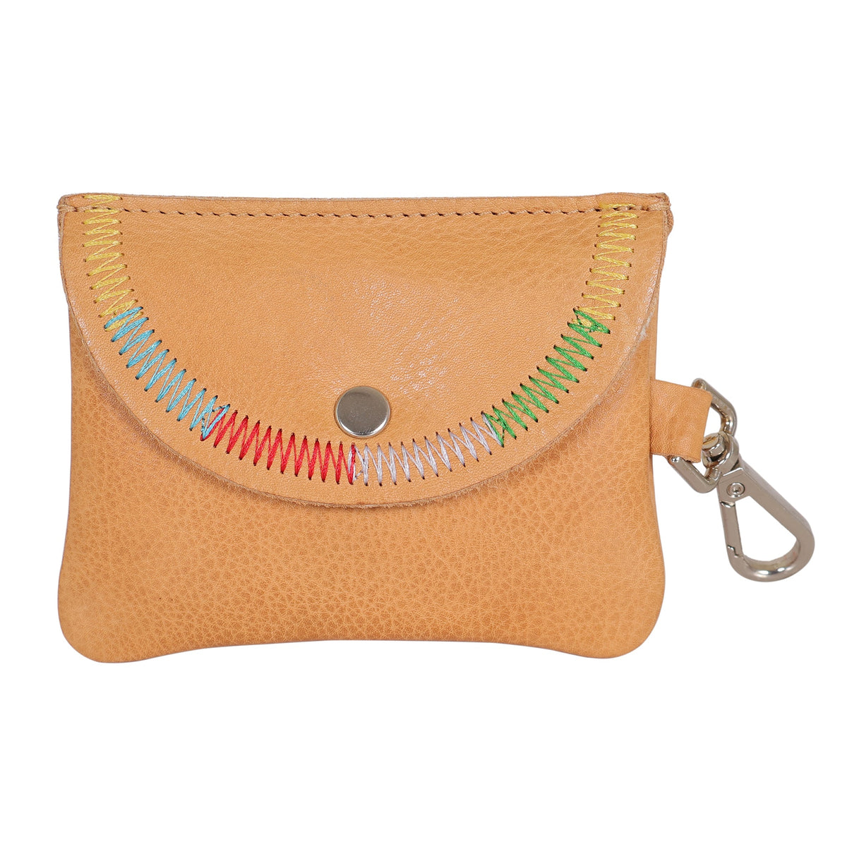 Stitch Detail Leather Mini Snap Pouch